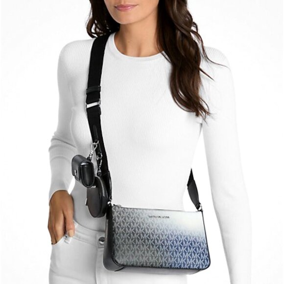 New Michael Kors Jet Set Small Ombré Signature Crossbody Bag with Case Black - Picture 1 of 5